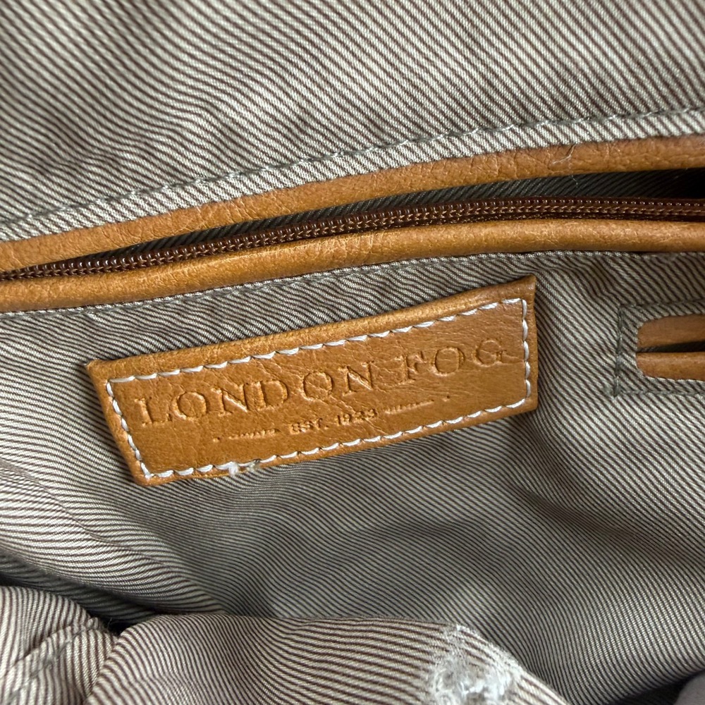 London Fog Cognac Brown Pebbled Leather Hobo Bag Gold Padlock Shoulder Bag - Picture 3 of 8